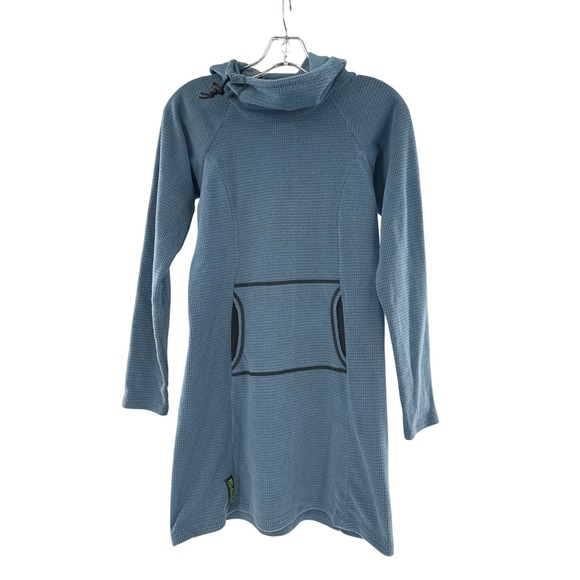 Melanzana Blue Micro GridKnit Cowl Neck Long Sleeve Casual Dress Womens XS